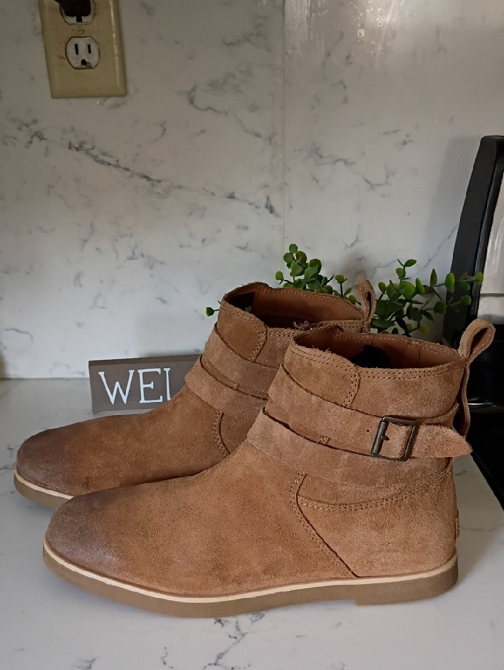 UGG Chestnut Suede Ankle Booties with Buckle